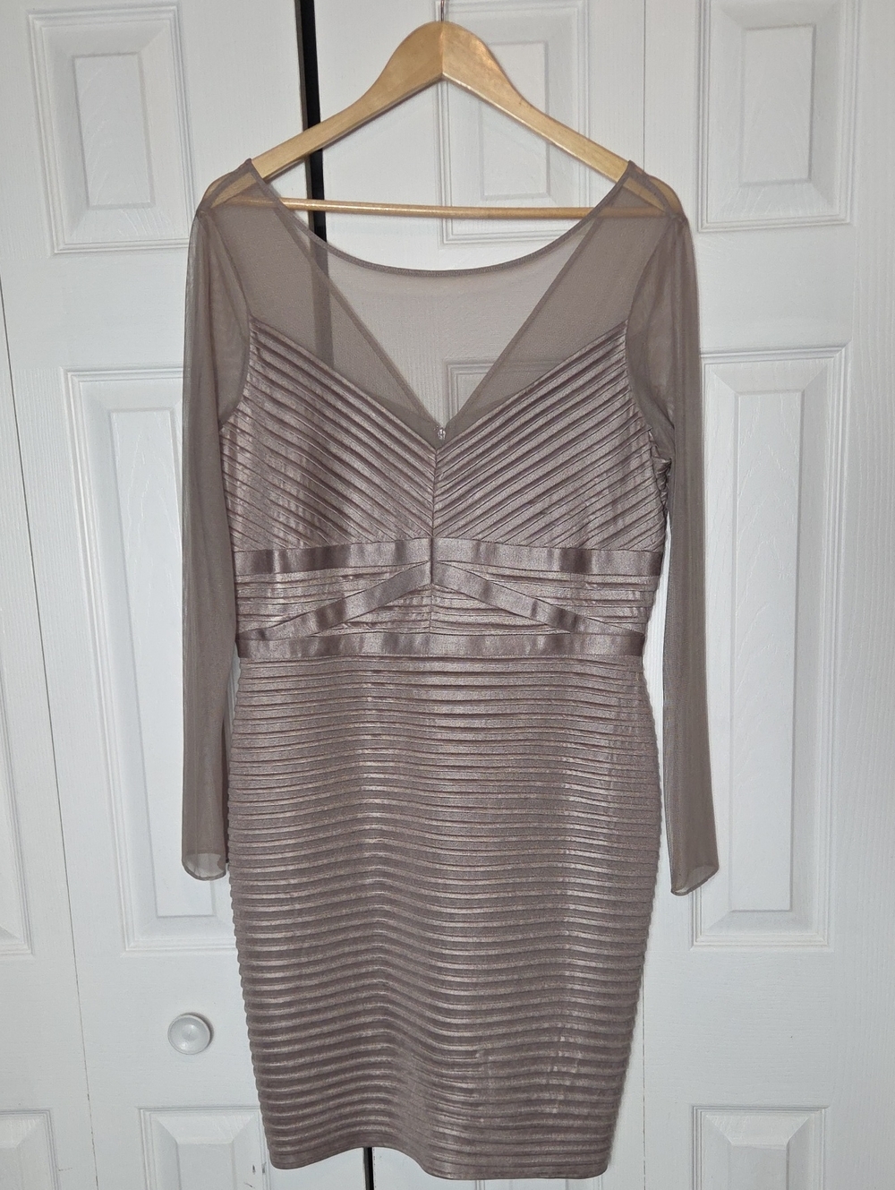Calvin Klein Taupe Sheer-Sleeve Bandage Dress